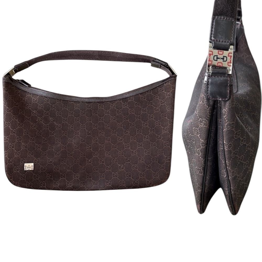 Gucci Brown Denim Monogram Logo Shoulder Bag